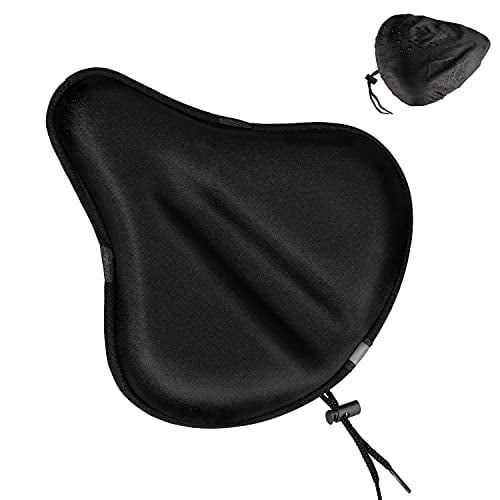 Black Non-Slip Bike Seat Pad Cover Indoor Cycling Fits Cruiser and Stationary Bikes Free-fly Large Bike Seat Cushion with Drawstring- Extra Soft Gel Bicycle Seat 